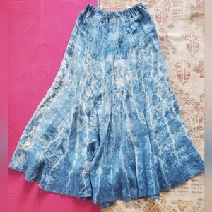 Blue Tie-Dye Linen Maxi Skirt Size M